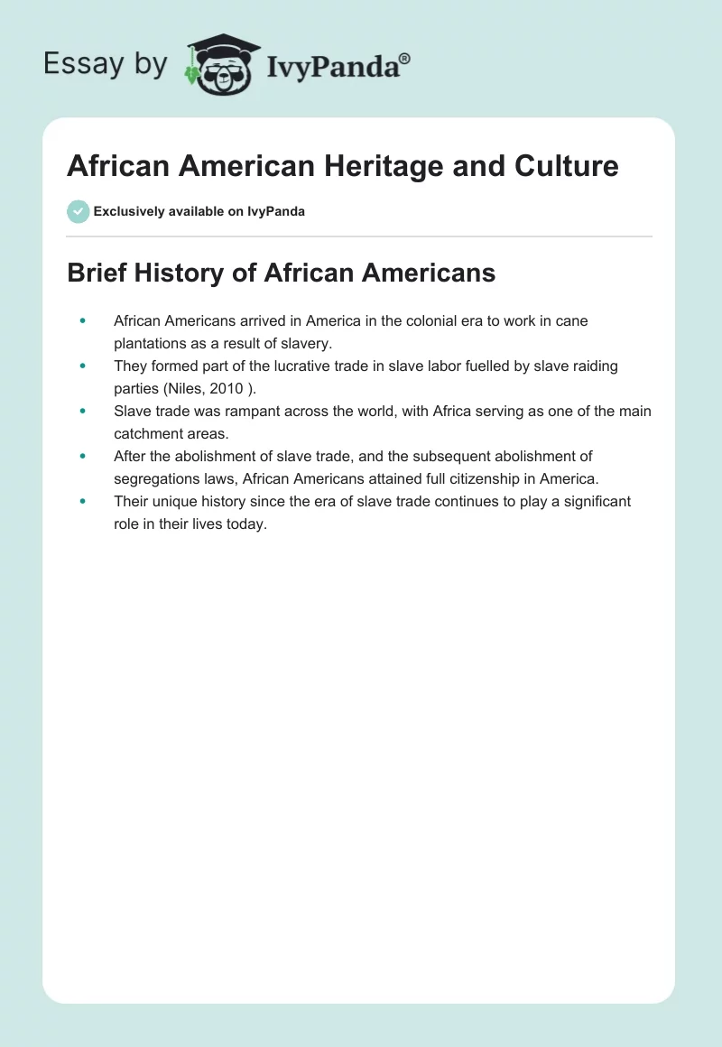 African American Heritage and Culture. Page 1