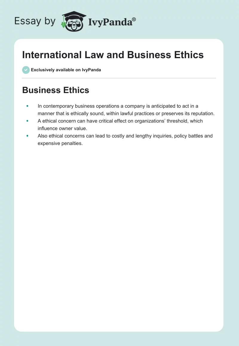 International Law and Business Ethics. Page 1