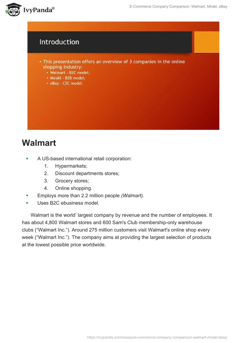 E-Commerce Company Comparison: Walmart, Mirakl, eBay. Page 2
