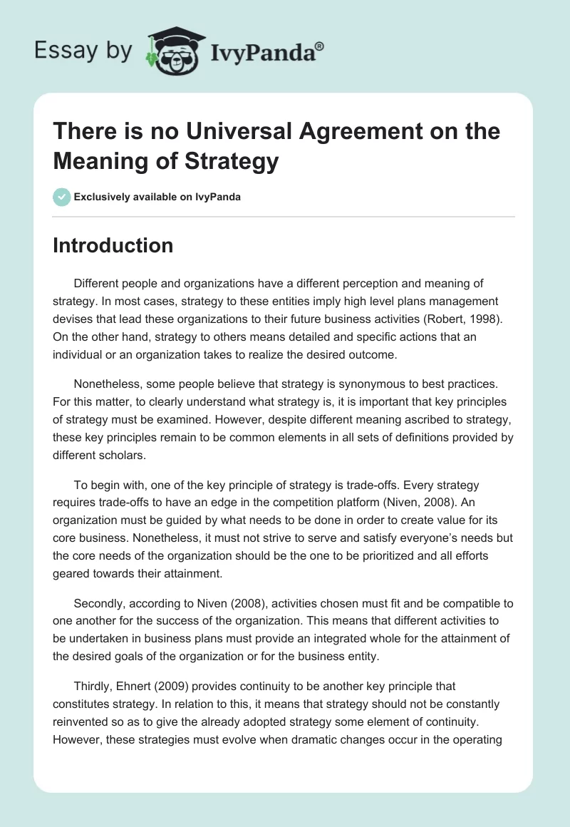 There is no Universal Agreement on the Meaning of Strategy. Page 1