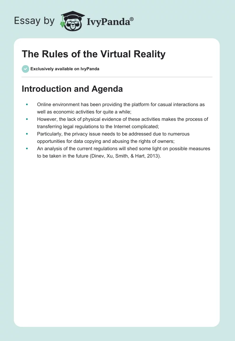 The Rules of the Virtual Reality. Page 1