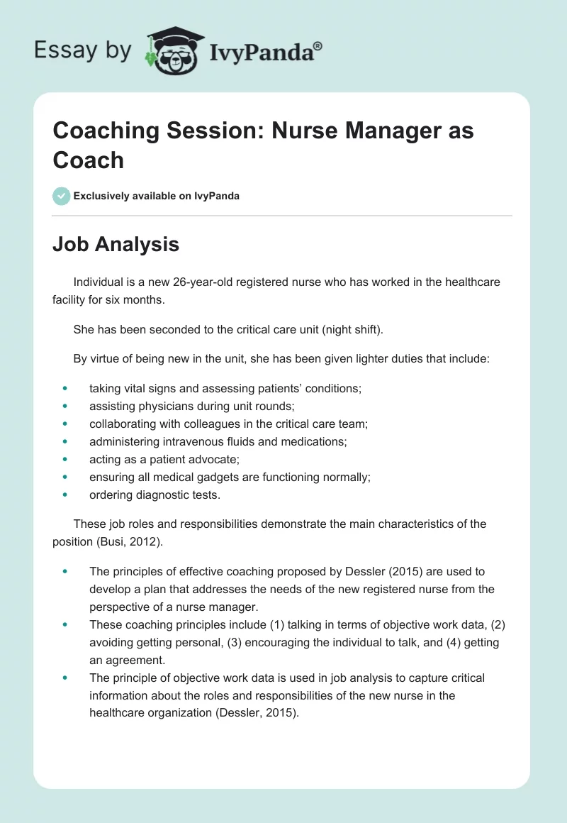 Coaching Session: Nurse Manager as Coach. Page 1