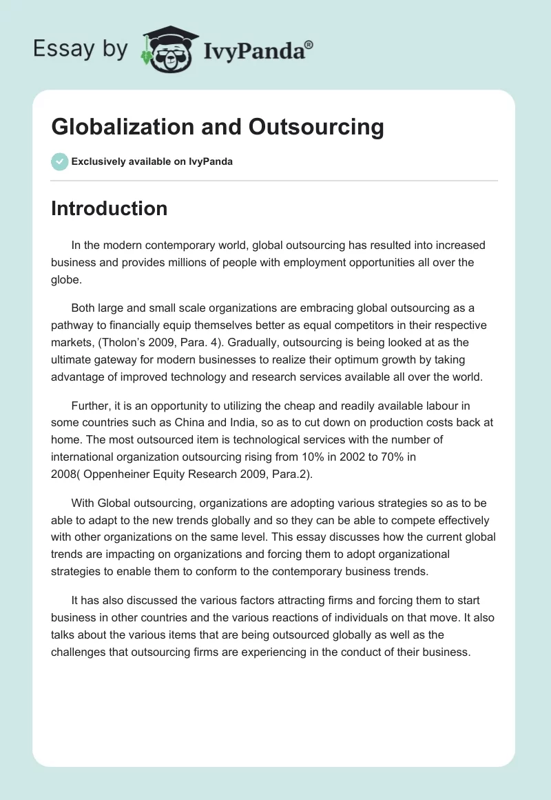 Globalization and Outsourcing. Page 1