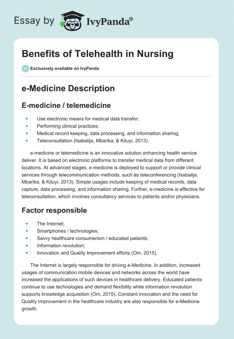 Benefits of Telehealth in Nursing. Page 1