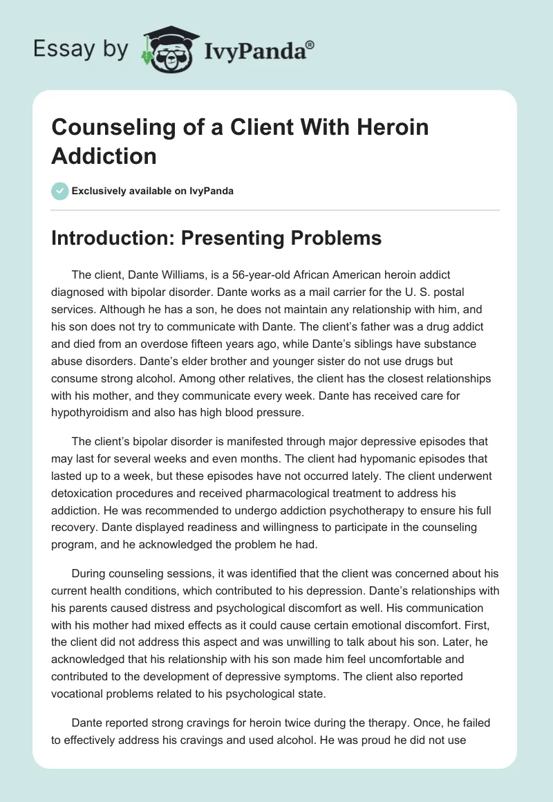 Counseling of a Client With Heroin Addiction. Page 1