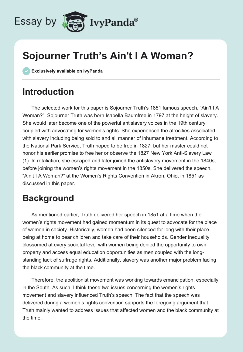 Sojourner Truth’s "Ain't I A Woman?". Page 1