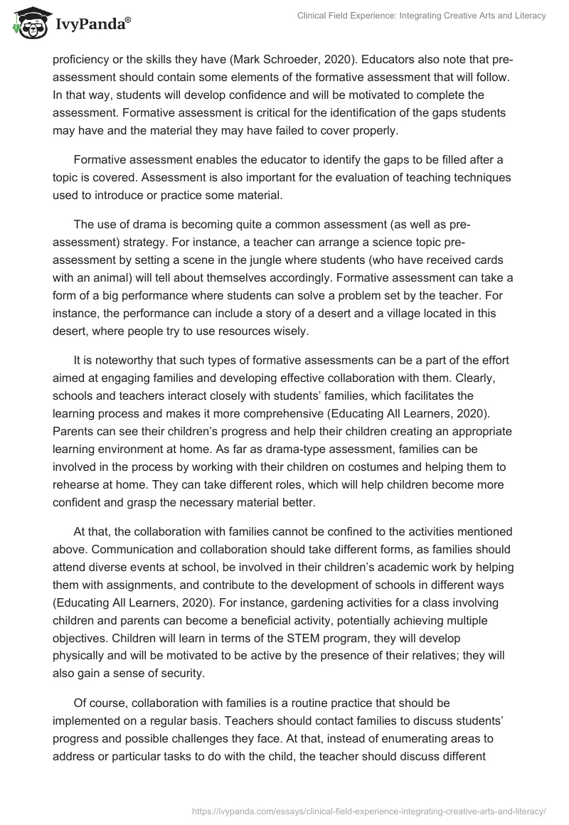 Clinical Field Experience: Integrating Creative Arts and Literacy. Page 2