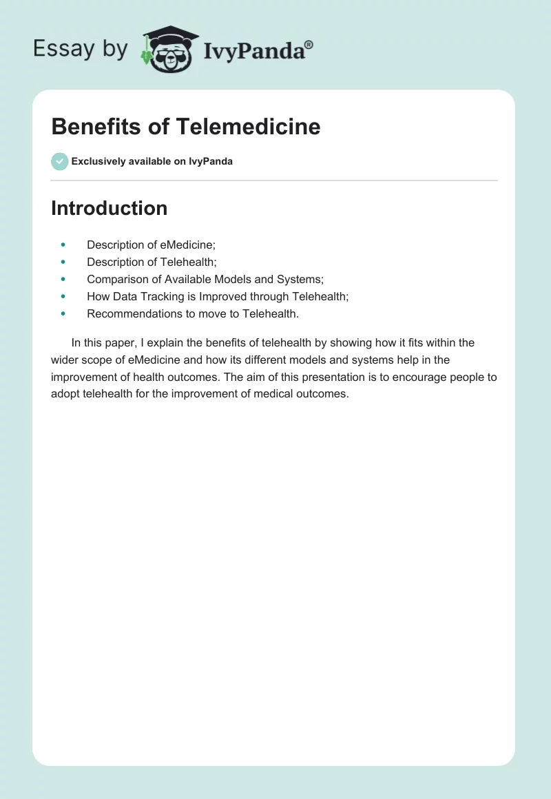 Benefits of Telemedicine. Page 1