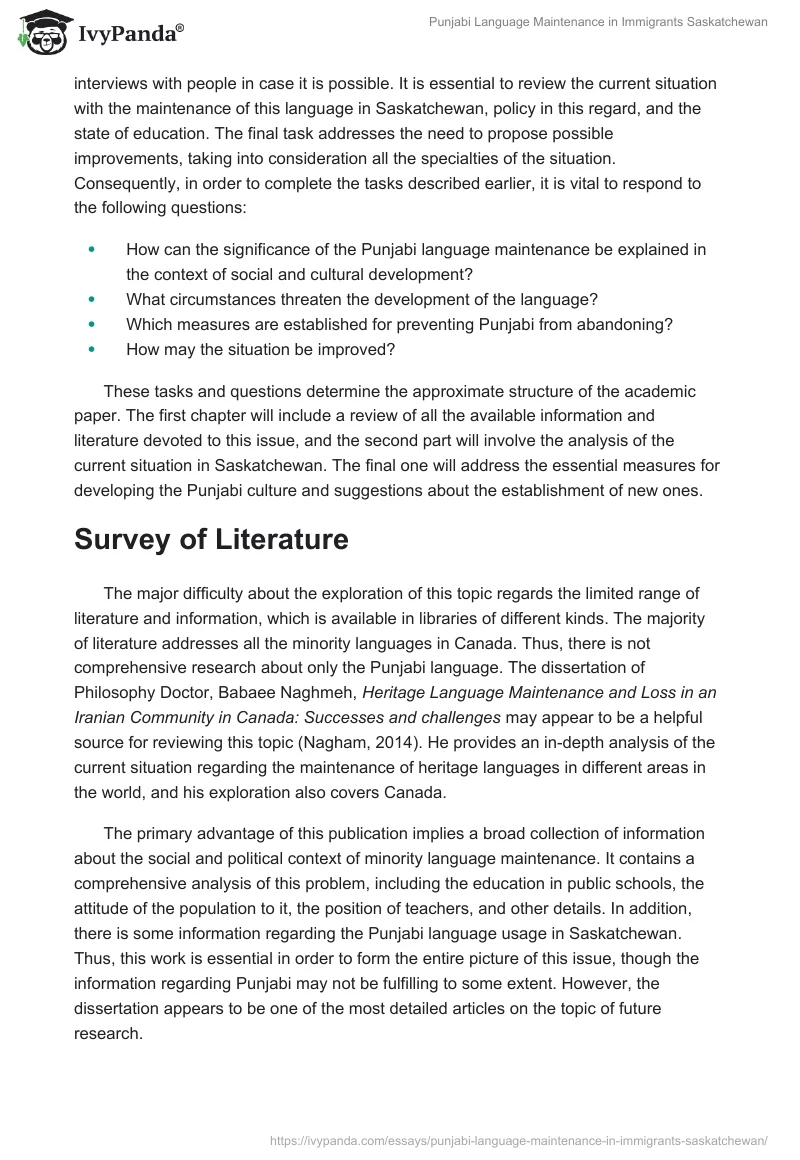 Punjabi Language Maintenance in Immigrants Saskatchewan. Page 2