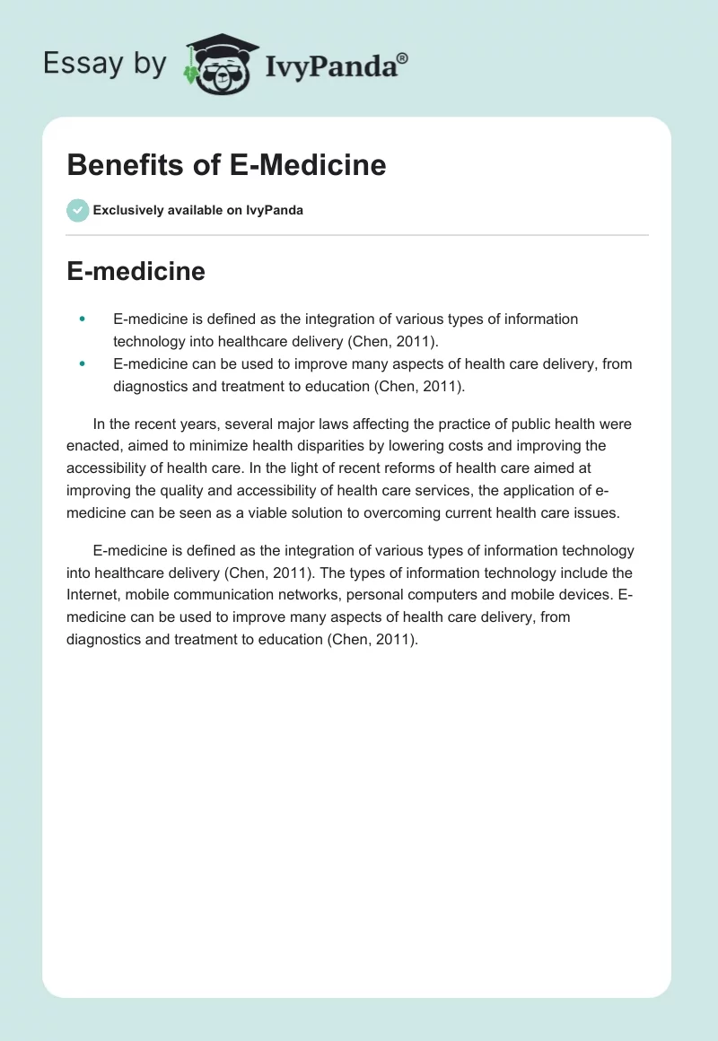 Benefits of E-Medicine. Page 1
