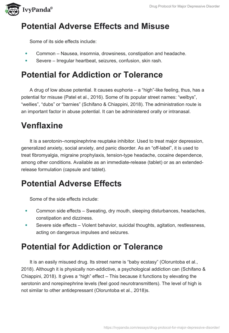 Drug Protocol for Major Depressive Disorder. Page 3