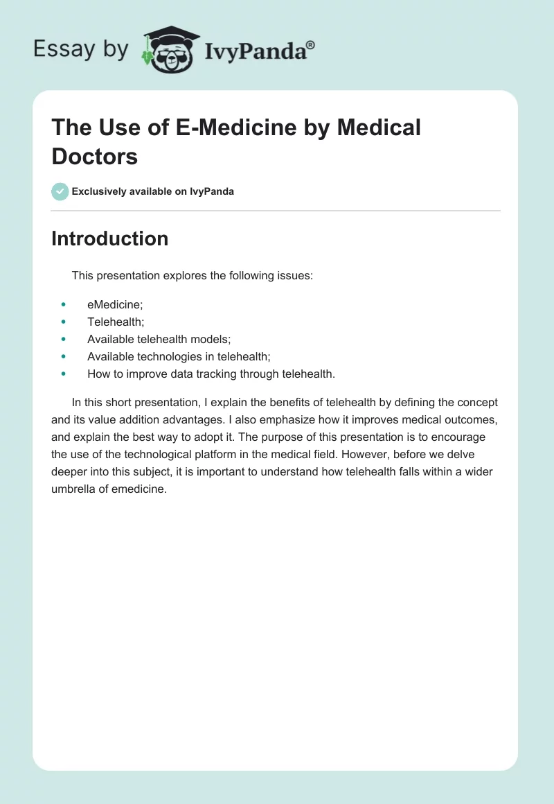 The Use of E-Medicine by Medical Doctors. Page 1