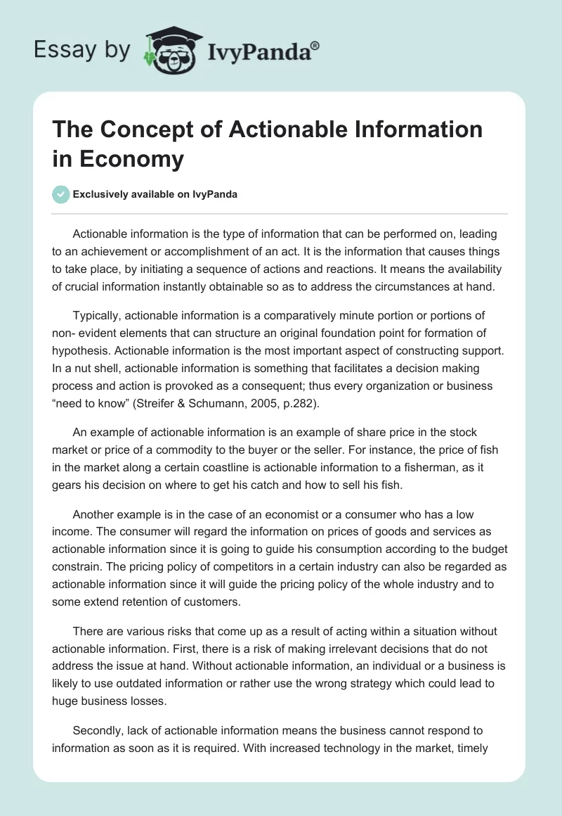 The Concept of Actionable Information in Economy. Page 1
