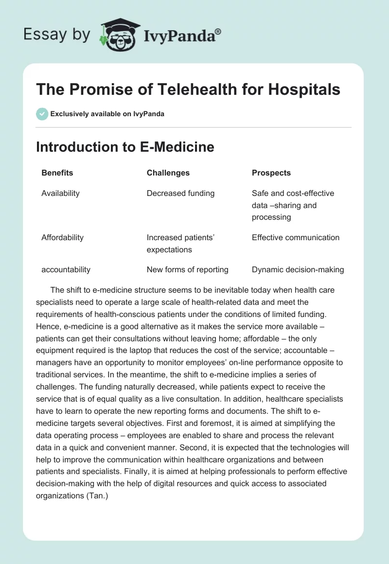 The Promise of Telehealth for Hospitals. Page 1