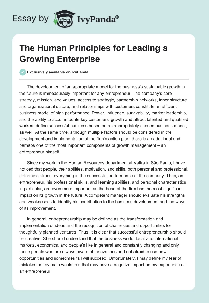 The Human Principles for Leading a Growing Enterprise. Page 1