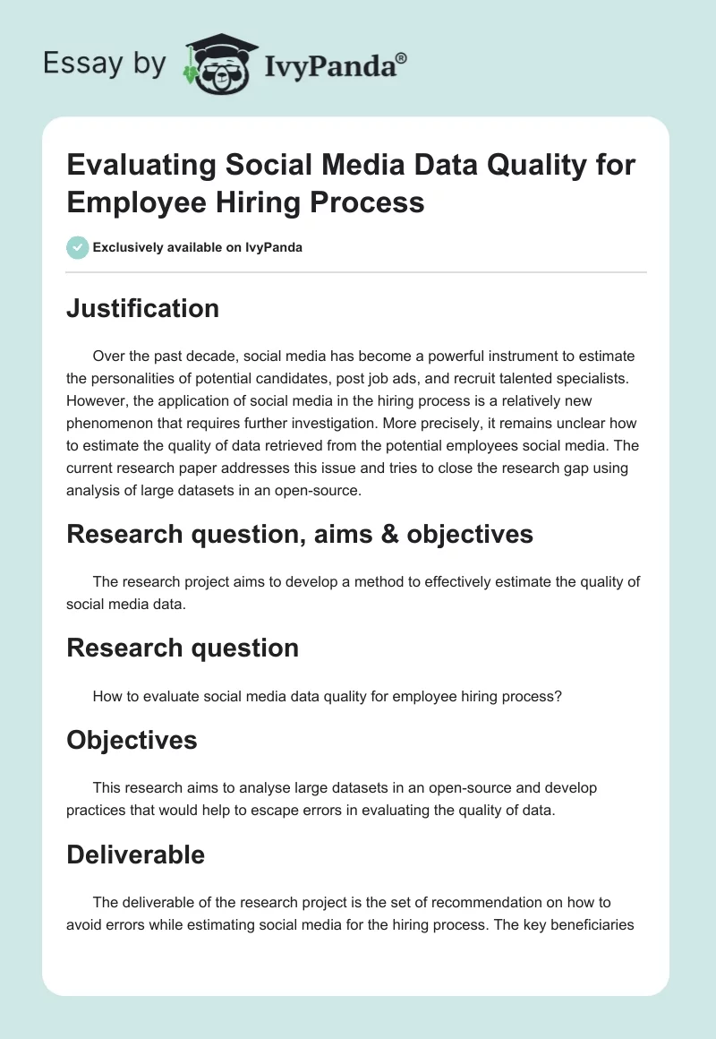 Evaluating Social Media Data Quality for Employee Hiring Process. Page 1