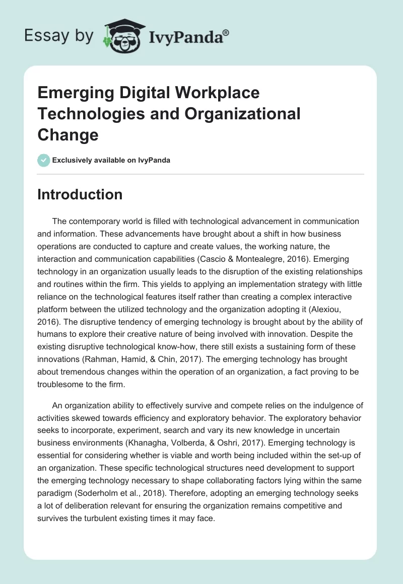Emerging Digital Workplace Technologies and Organizational Change. Page 1