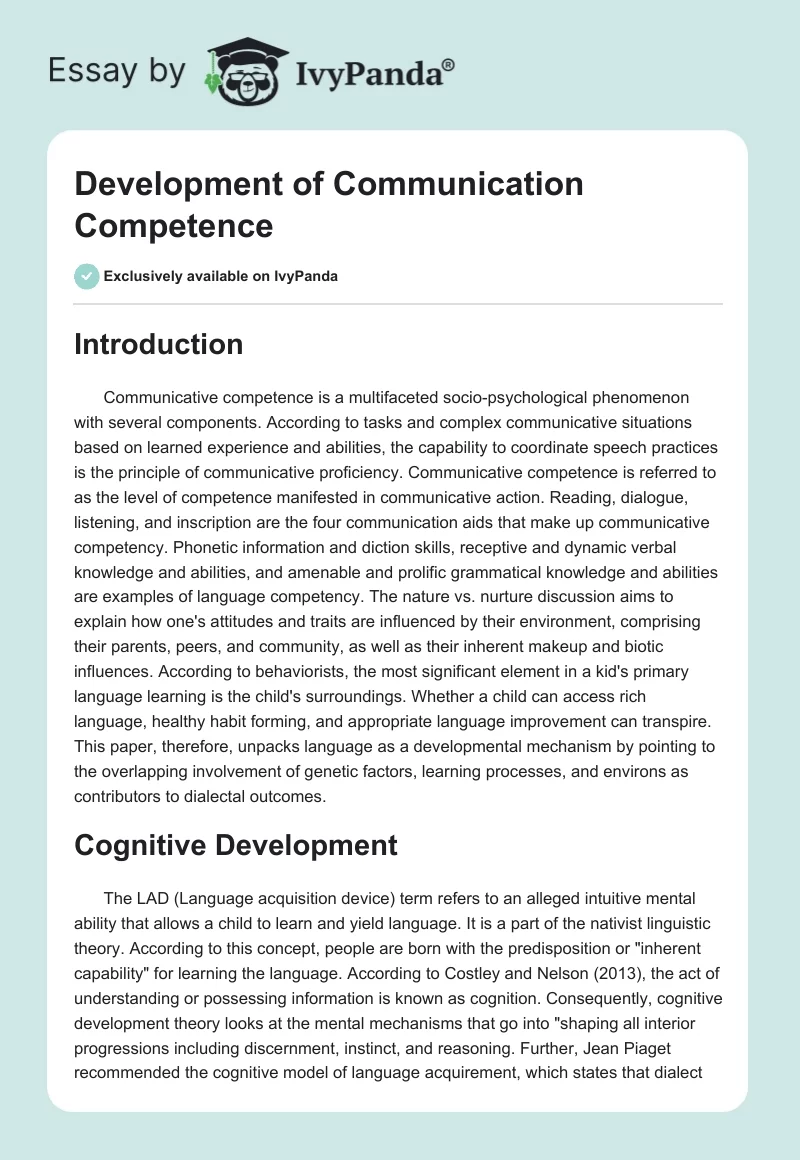 Development of Communication Competence. Page 1