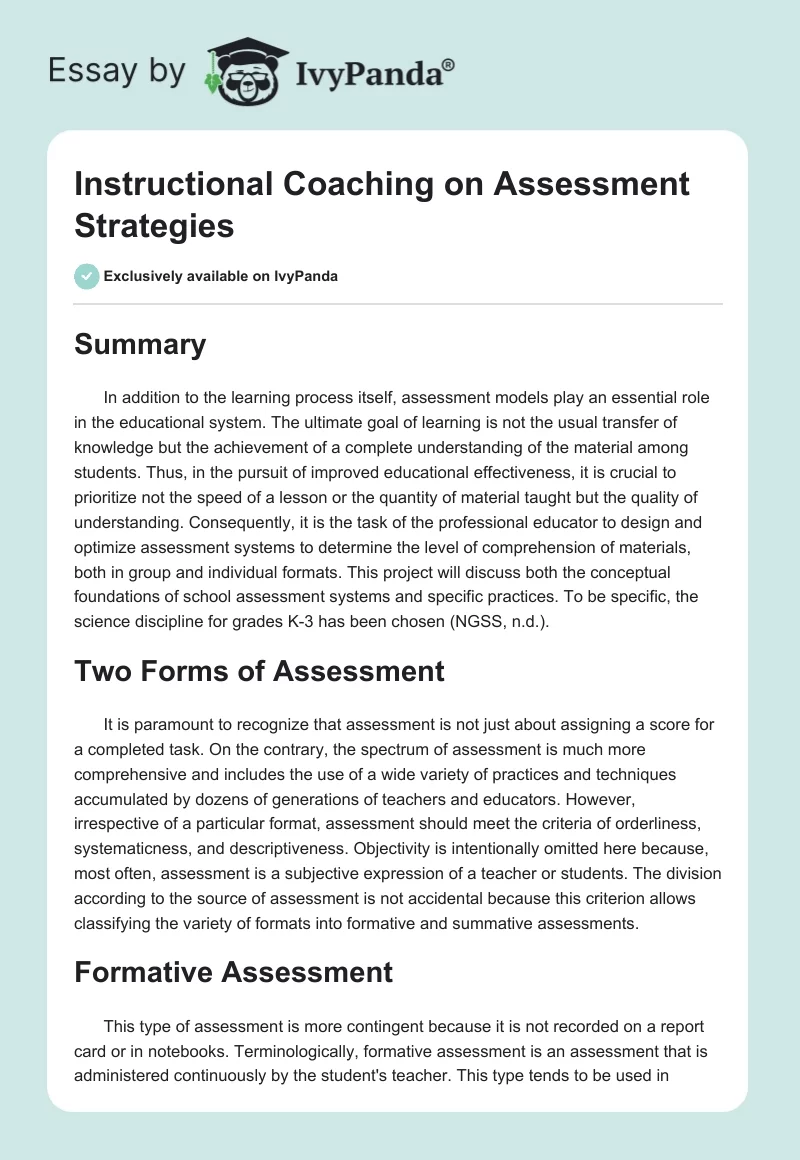 Instructional Coaching on Assessment Strategies. Page 1