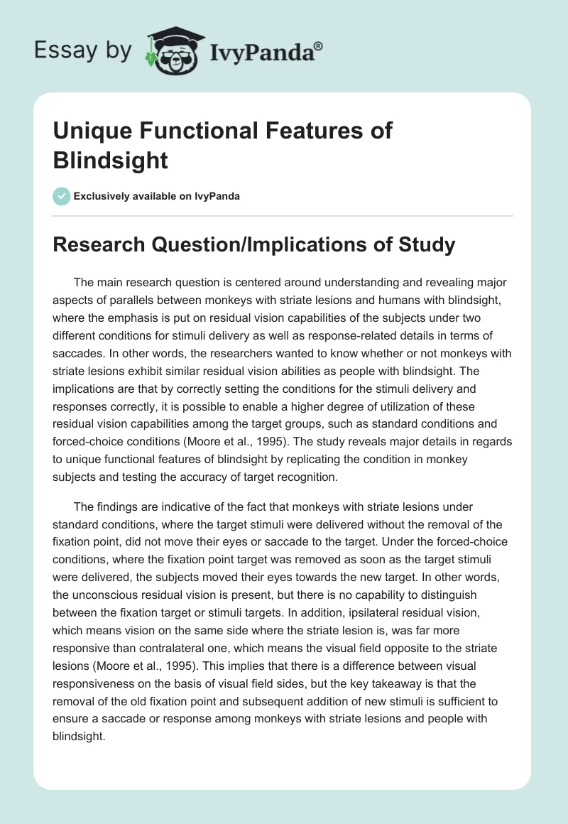 Unique Functional Features of Blindsight. Page 1