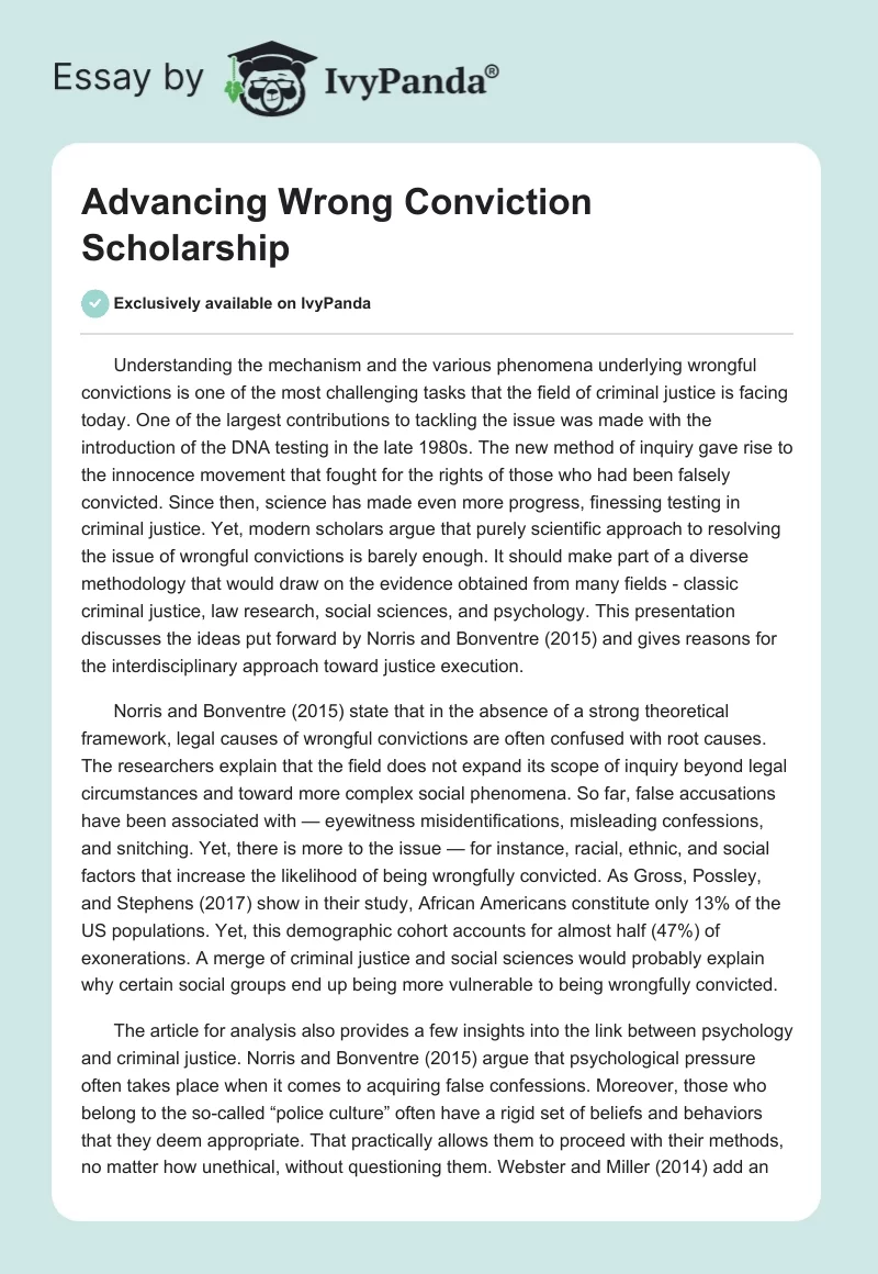 Advancing Wrong Conviction Scholarship. Page 1