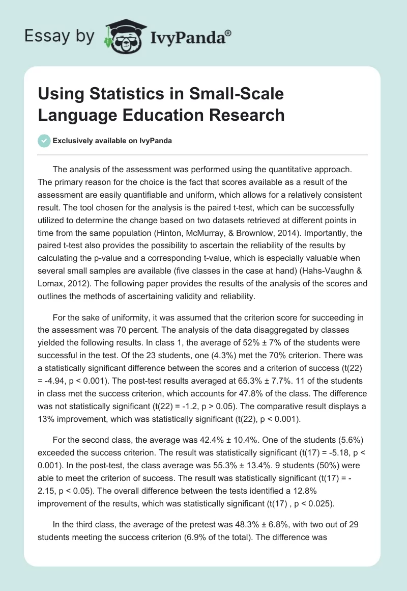 Using Statistics in Small-Scale Language Education Research. Page 1