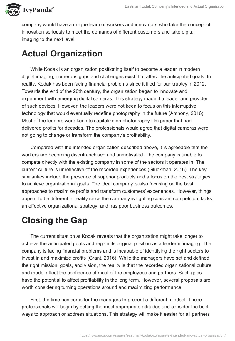 Eastman Kodak Company's Intended and Actual Organization. Page 2