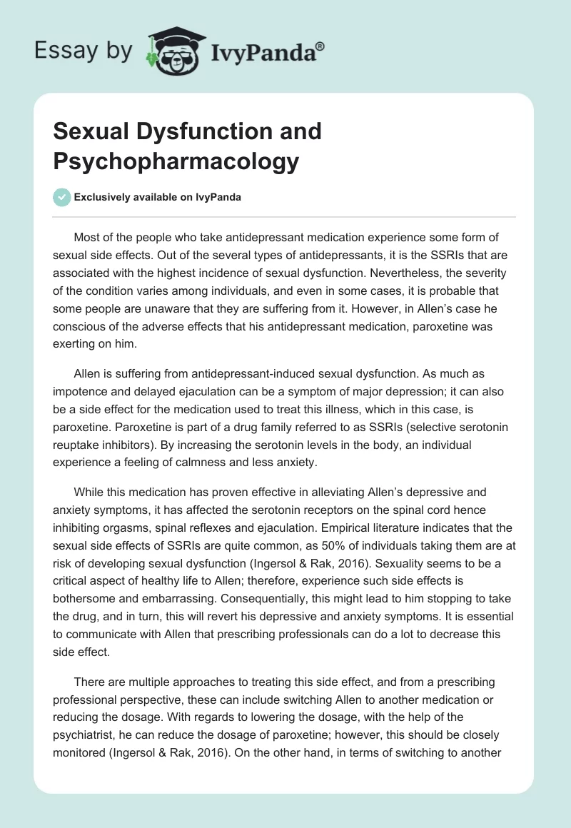 Sexual Dysfunction and Psychopharmacology. Page 1