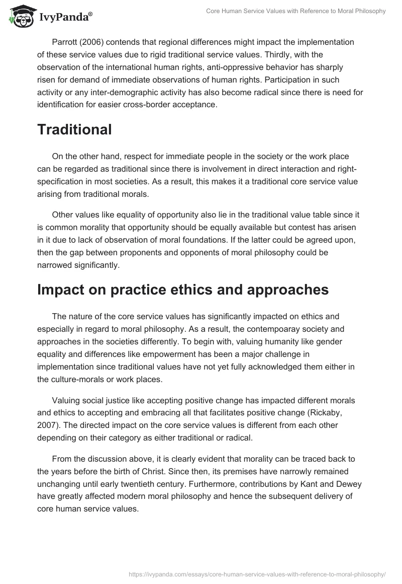 Core Human Service Values with Reference to Moral Philosophy. Page 5