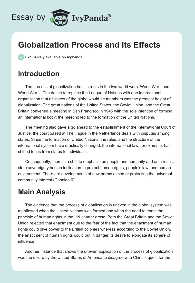 Globalization Process and Its Effects. Page 1