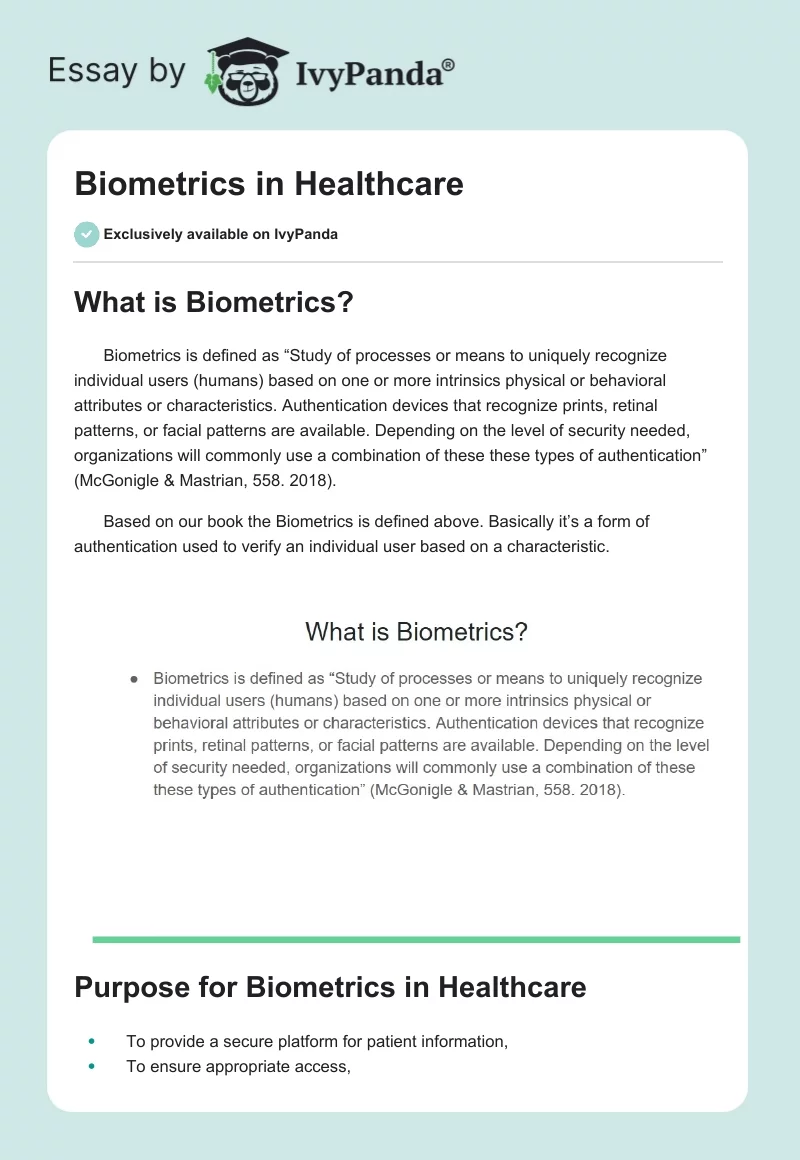 Biometrics in Healthcare. Page 1