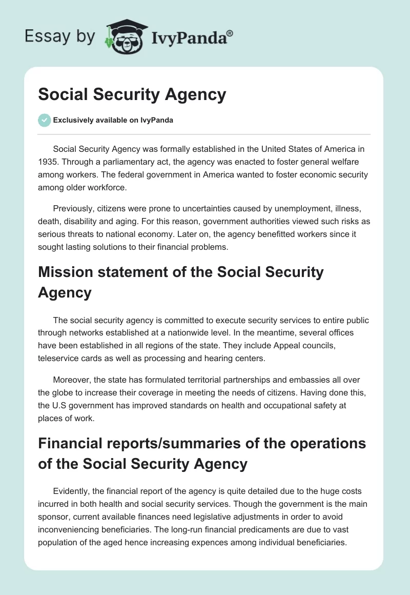 Social Security Agency. Page 1