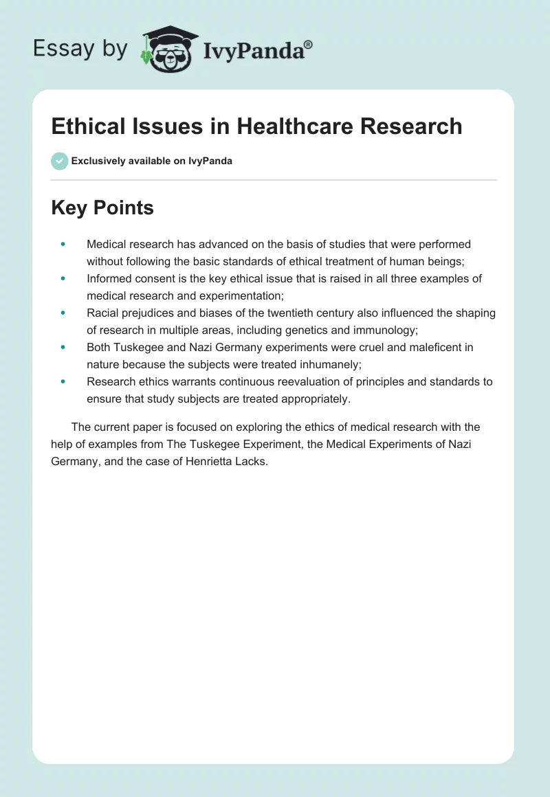 Ethical Issues in Healthcare Research. Page 1