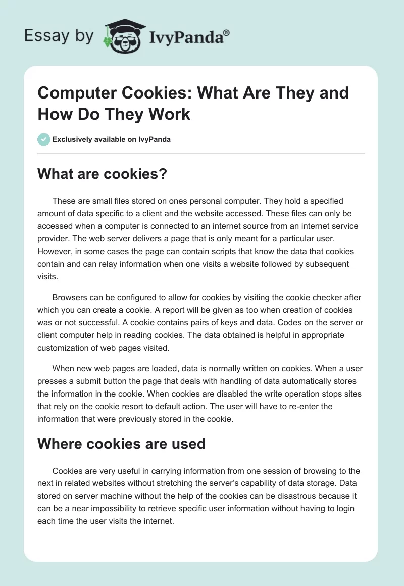 Computer Cookies: What Are They and How Do They Work. Page 1