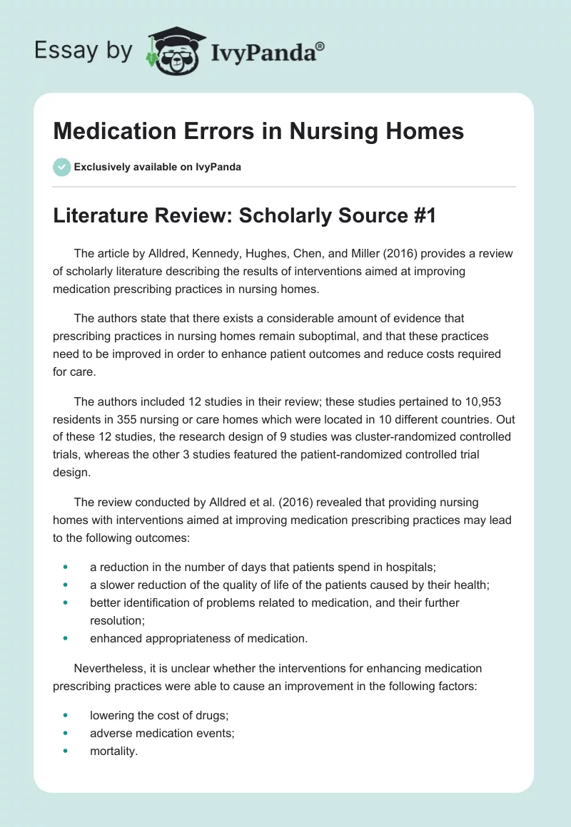Medication Errors in Nursing Homes. Page 1