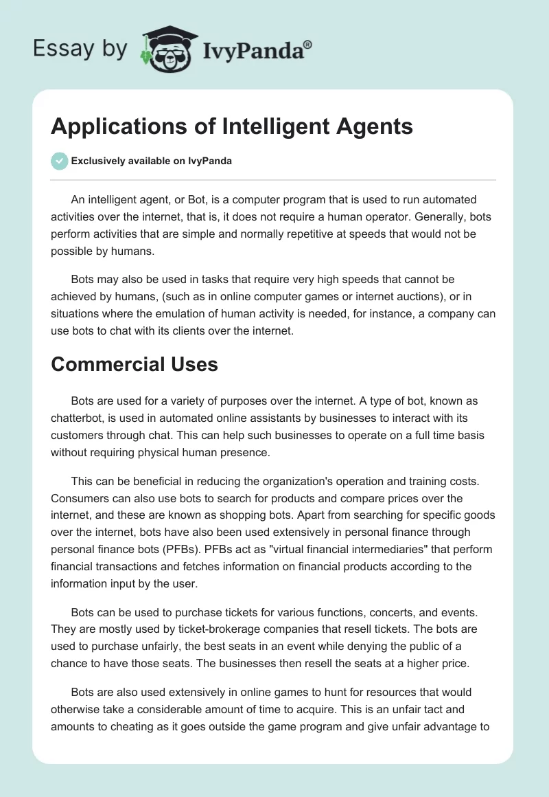 Applications of Intelligent Agents. Page 1
