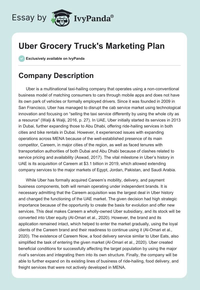 Uber Grocery Truck's Marketing Plan. Page 1