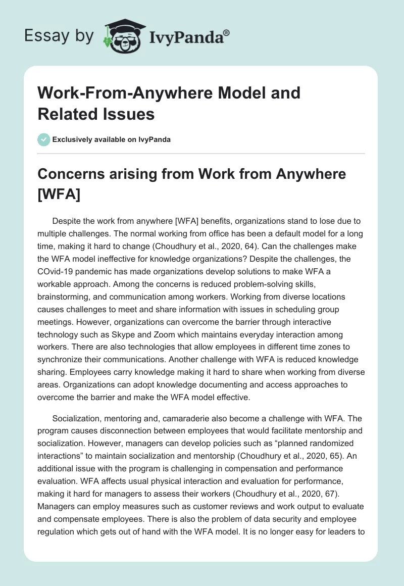 Work-From-Anywhere Model and Related Issues. Page 1