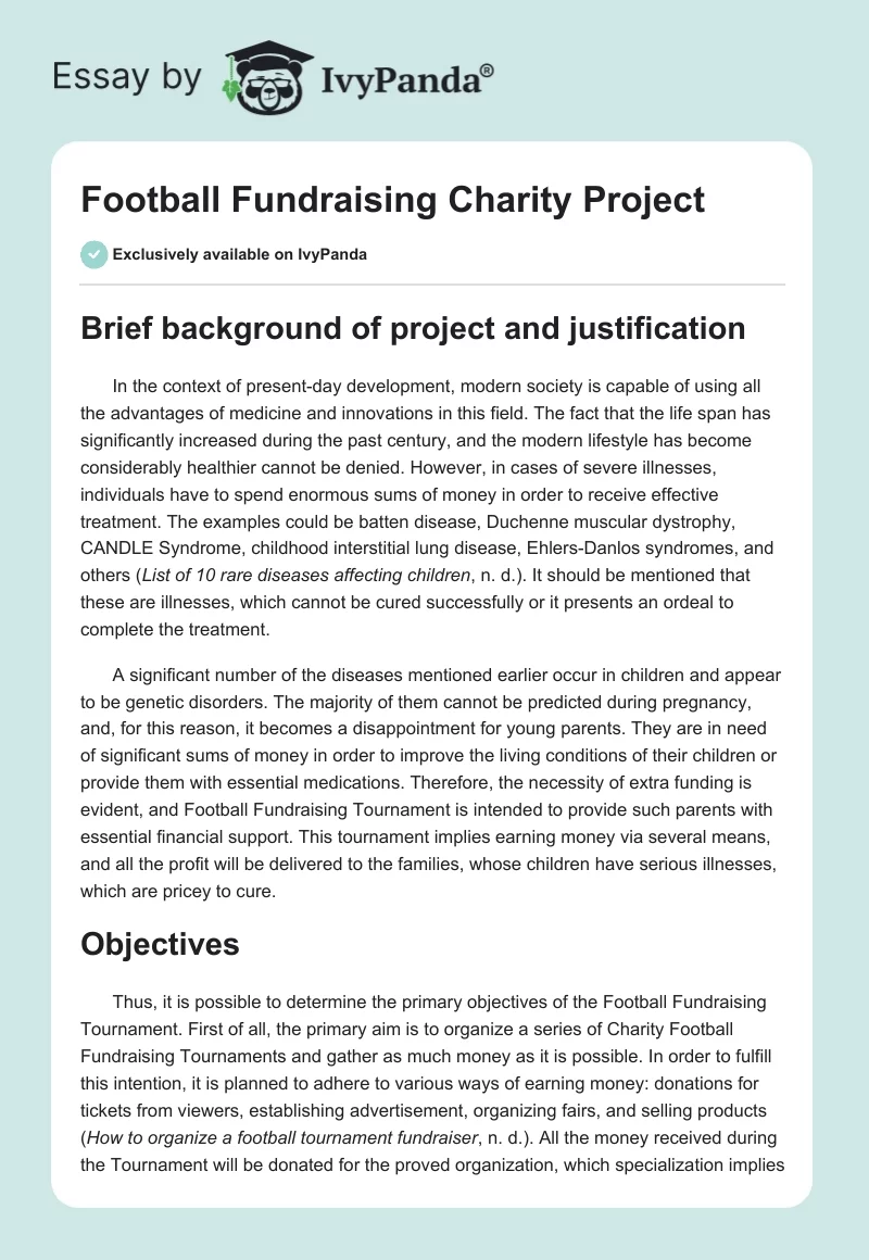 Football Fundraising Charity Project. Page 1