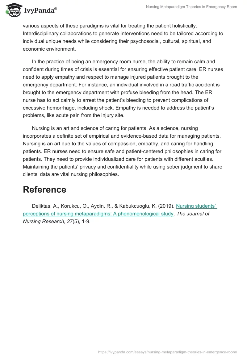 Nursing Metaparadigm Theories in Emergency Room. Page 2