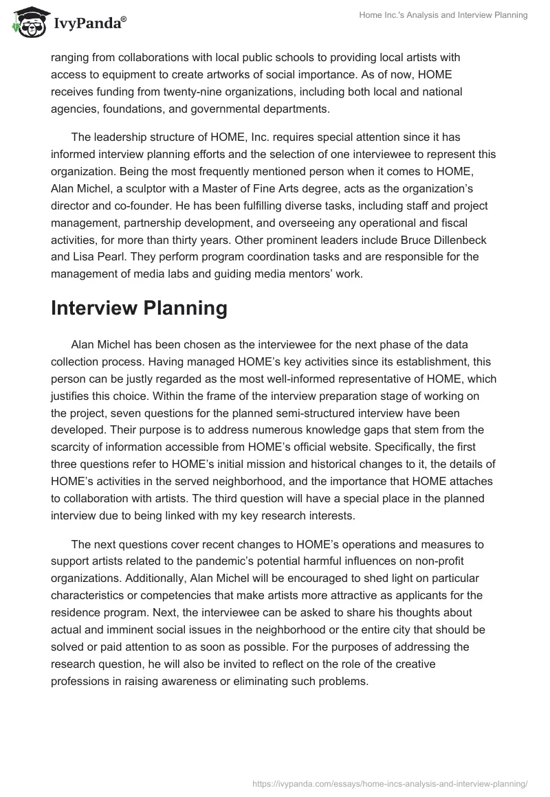 Home Inc.'s Analysis and Interview Planning. Page 2