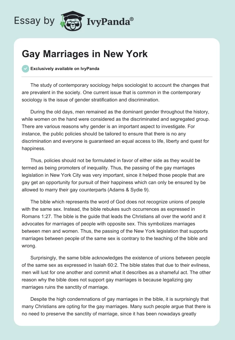 Gay Marriages in New York. Page 1