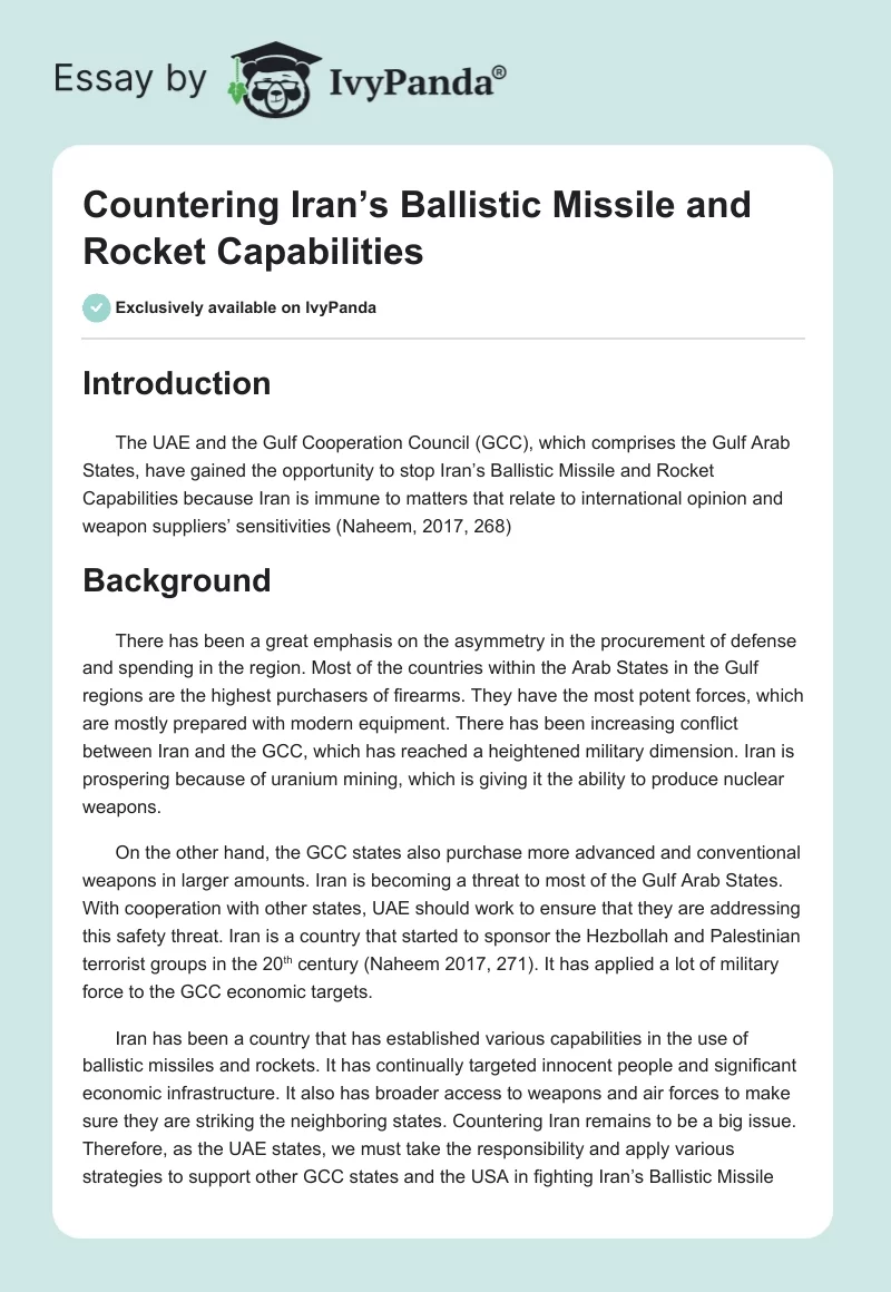 Countering Iran’s Ballistic Missile and Rocket Capabilities. Page 1