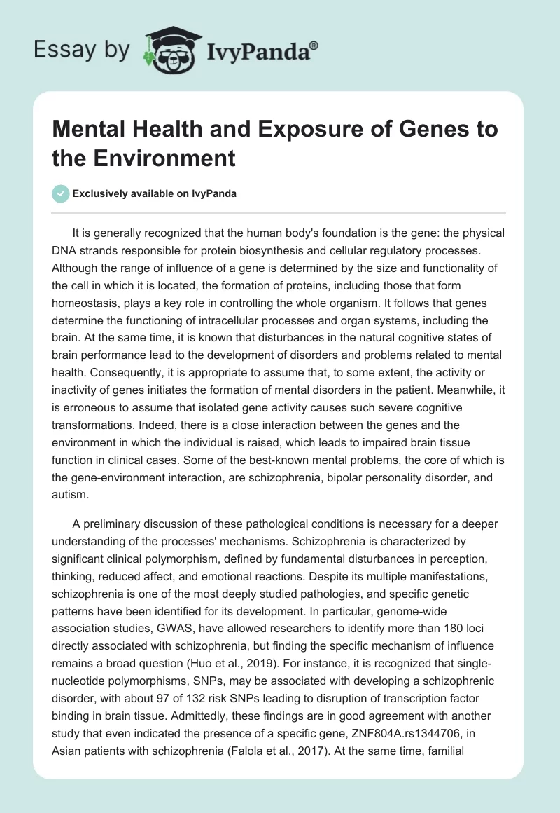 Mental Health and Exposure of Genes to the Environment. Page 1