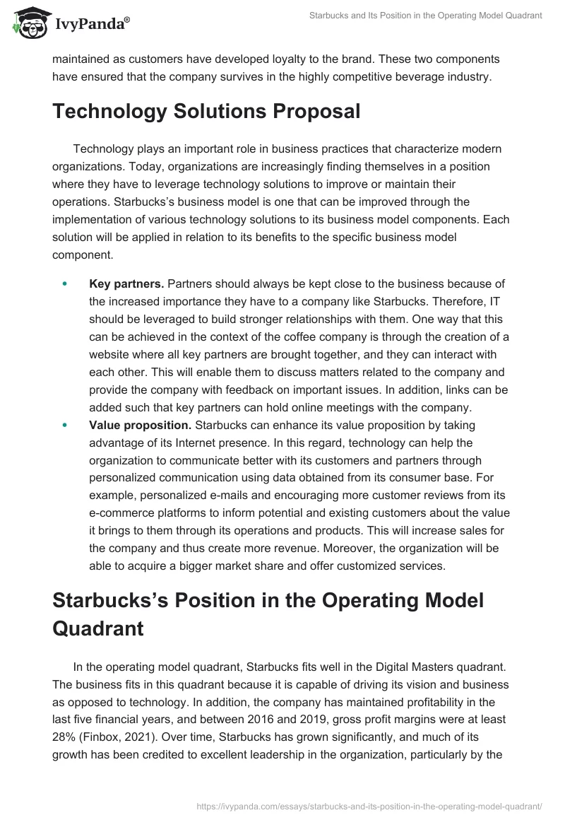 Starbucks and Its Position in the Operating Model Quadrant. Page 4
