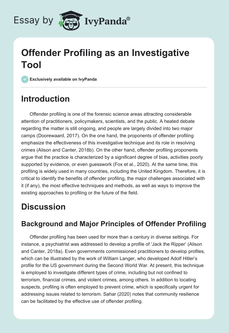 Offender Profiling as an Investigative Tool. Page 1