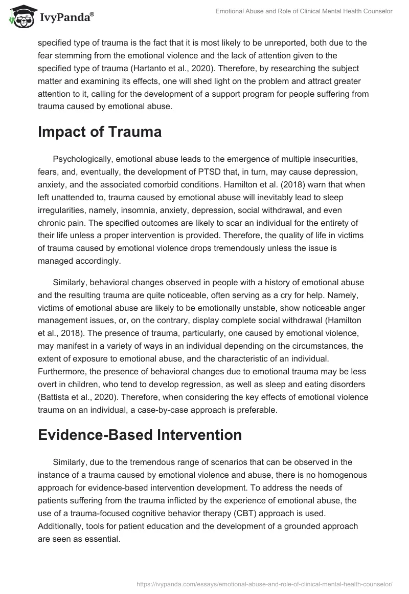 Emotional Abuse and Role of Clinical Mental Health Counselor. Page 2