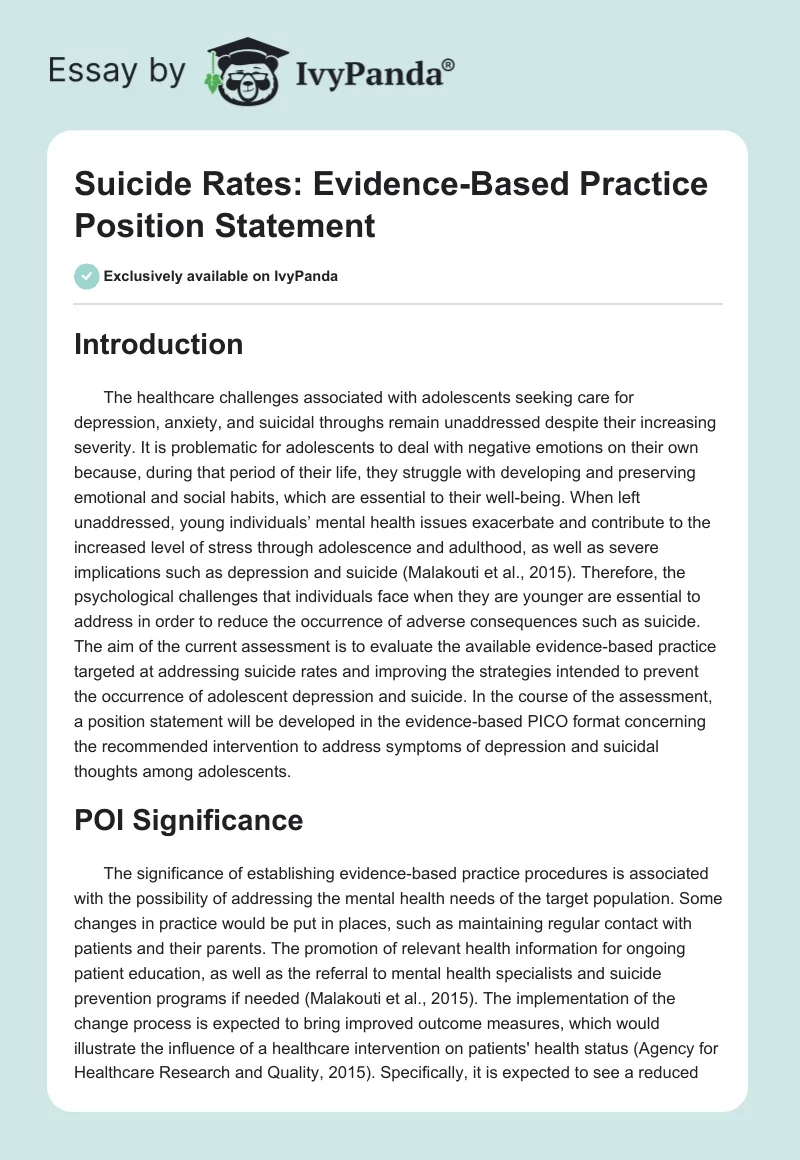 Suicide Rates: Evidence-Based Practice Position Statement. Page 1