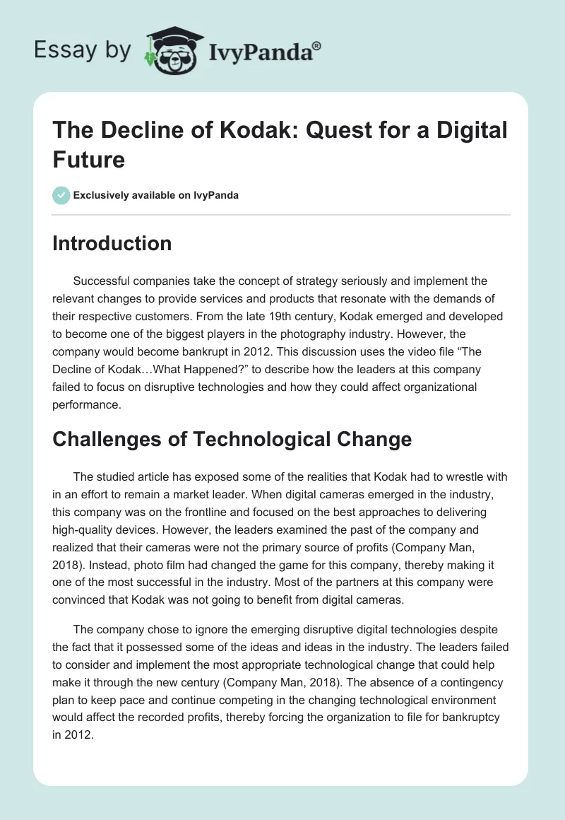 The Decline of Kodak: Quest for a Digital Future. Page 1