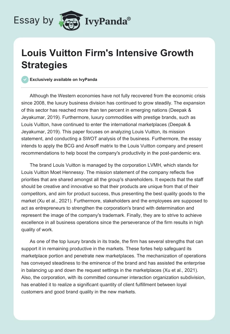 Louis Vuitton Firm's Intensive Growth Strategies. Page 1
